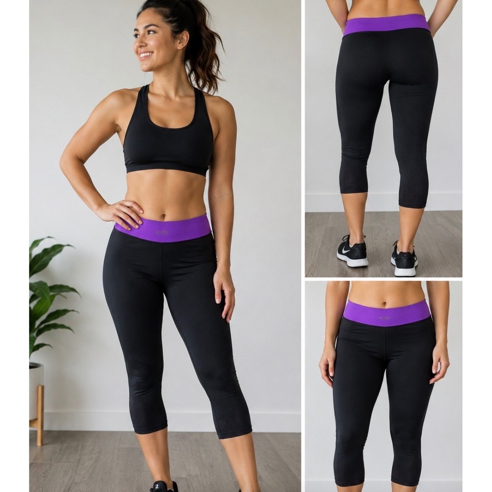 Champion C9 Premium Duo Dry Seamless Capri Leggings Black Purple Womens Medium